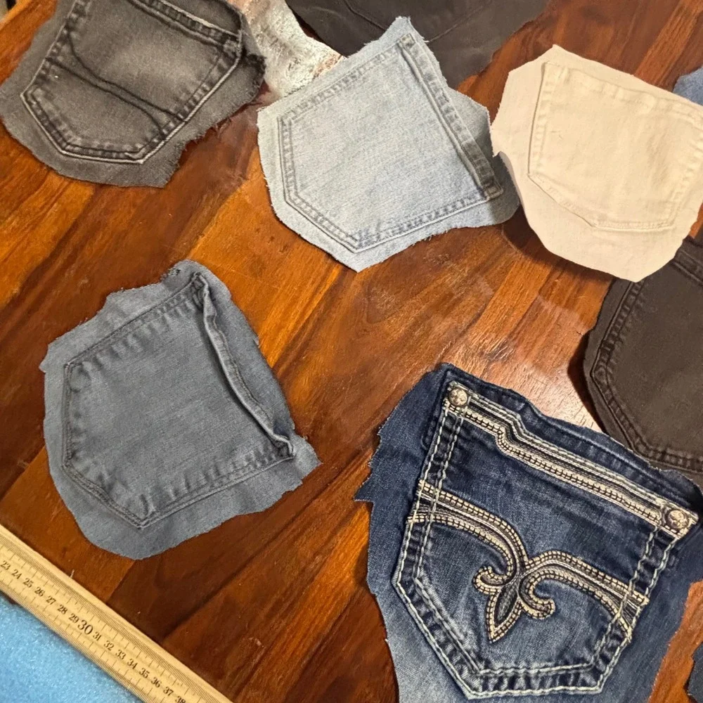 15pc Denim Pocket Lot Assorted Jean Pockets Crafting Upcycling DIY Scrap Fabric